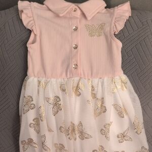 Pink & Gold Butterfly Girls Dress Size 4